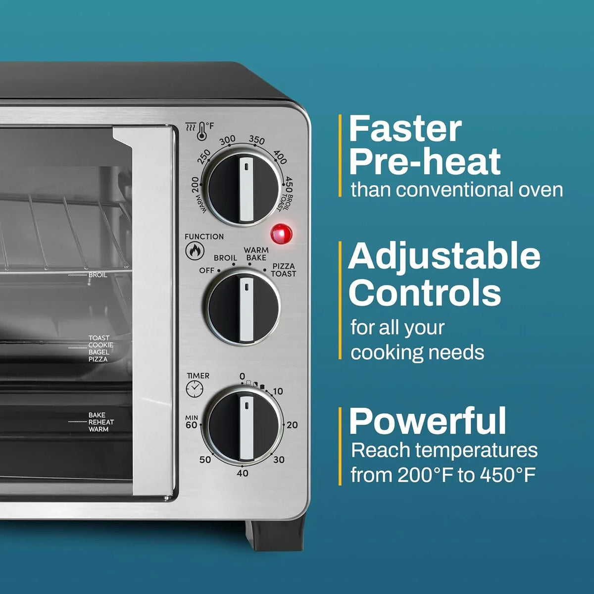 Elite Gourmet ETO2530M Double French Door Countertop Toaster Oven, Bake, Broil, Toast, Keep Warm, Fits 12 pizza, 25L capacity, Stainless Steel & Black