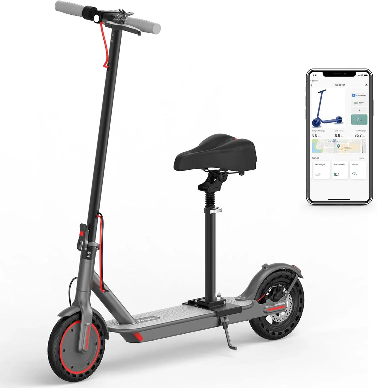 Electric Scooter - 8.5/10'' Solid Tires, 350W/500W Motor, Up to 19-22MPH and 21-24Miles Long-Range Portable Commuting Scooter for Adults with Double Braking System and App