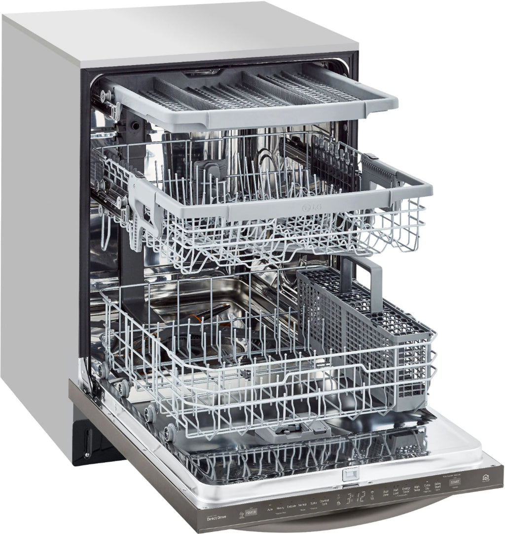 LG - 24 Top-Control Built-In Smart Wifi-Enabled Dishwasher with Stainless Steel Tub, Quadwash, and 3rd Rack - Black stainless steel