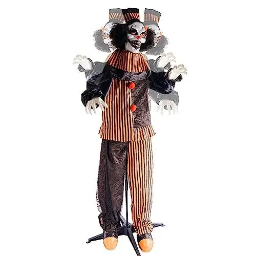 Halloween Outdoor Standing Clown Decorations, Life Size Animatronic Scary The