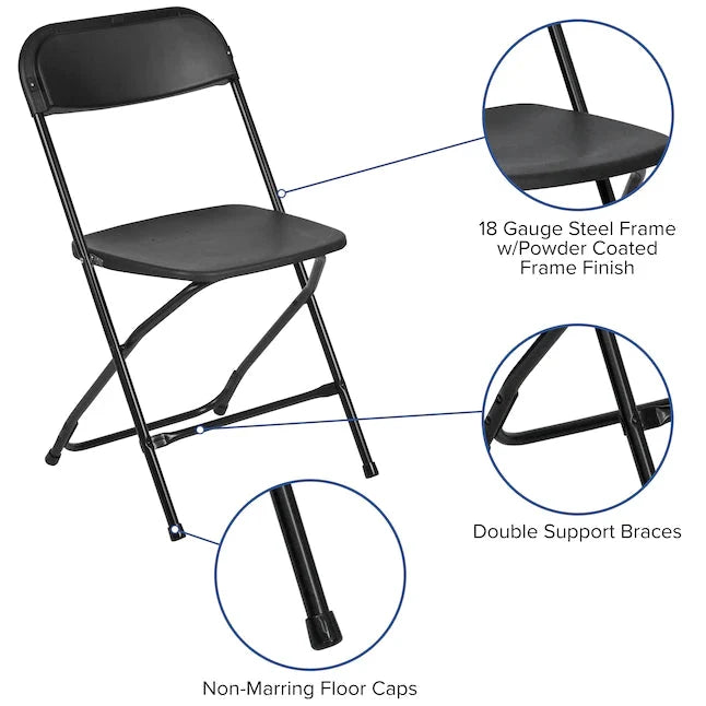 Flash Furniture 10-Pack Black Standard Folding Chair with Solid Seat (Indoor)