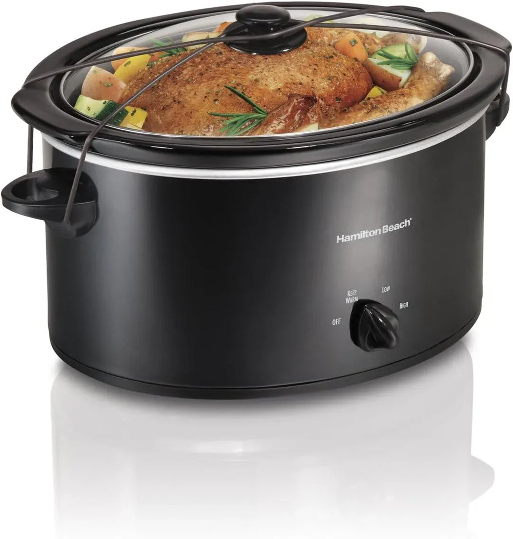 Hamilton Beach 7-Quart Portable Slow Cooker Serves 8+, Dishwasher Safe Crock, Lid Latch Strap for Travel, Brushed Silver