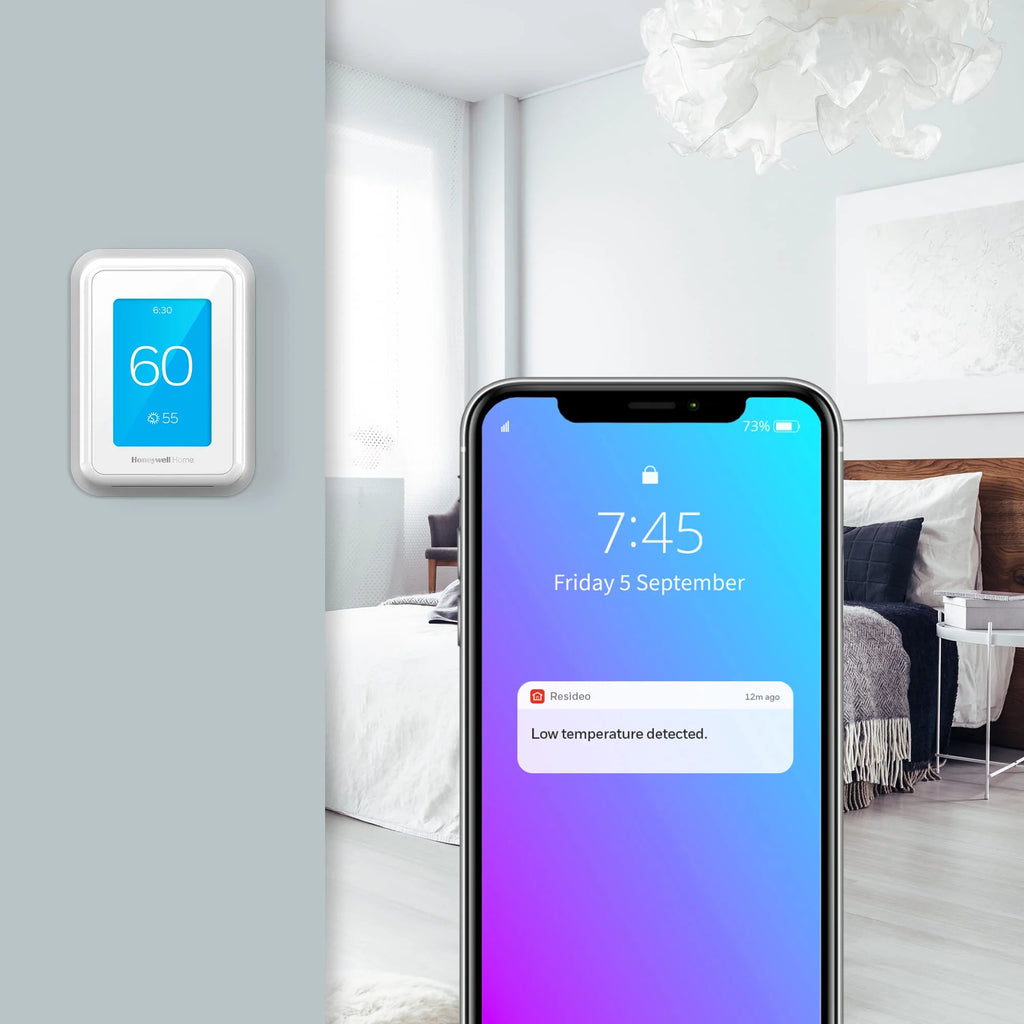 Honeywell Home T9 WiFi Smart Thermostat, Smart Room Sensor Ready, Touchscreen Display, Alexa and Google Assist White