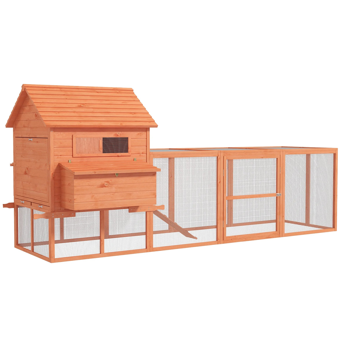 PawHut 145 Chicken Coop Large Chicken House Rabbit Hutch Wooden Poultry Cage Pen Garden & Backyard with Run & Inner Hen House Space