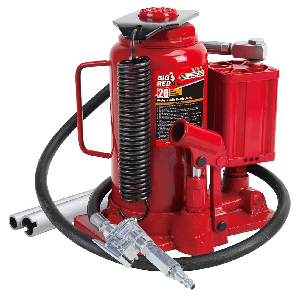 Torin Jacks 20 Ton Pneumatic Air Hydraulic Bottle Jack with Manual Hand Pump, Red，TA92006