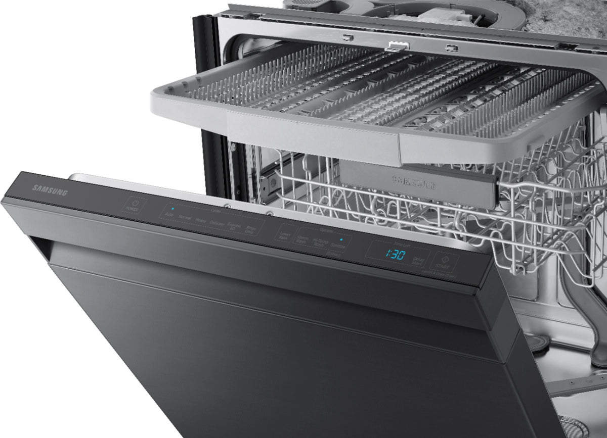 Samsung - StormWash 24 Top Control Built-In Dishwasher with AutoRelease Dry, 3rd Rack, 42 dBA - Black stainless steel