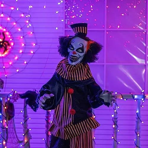 Halloween Outdoor Standing Clown Decorations, Life Size Animatronic Scary The