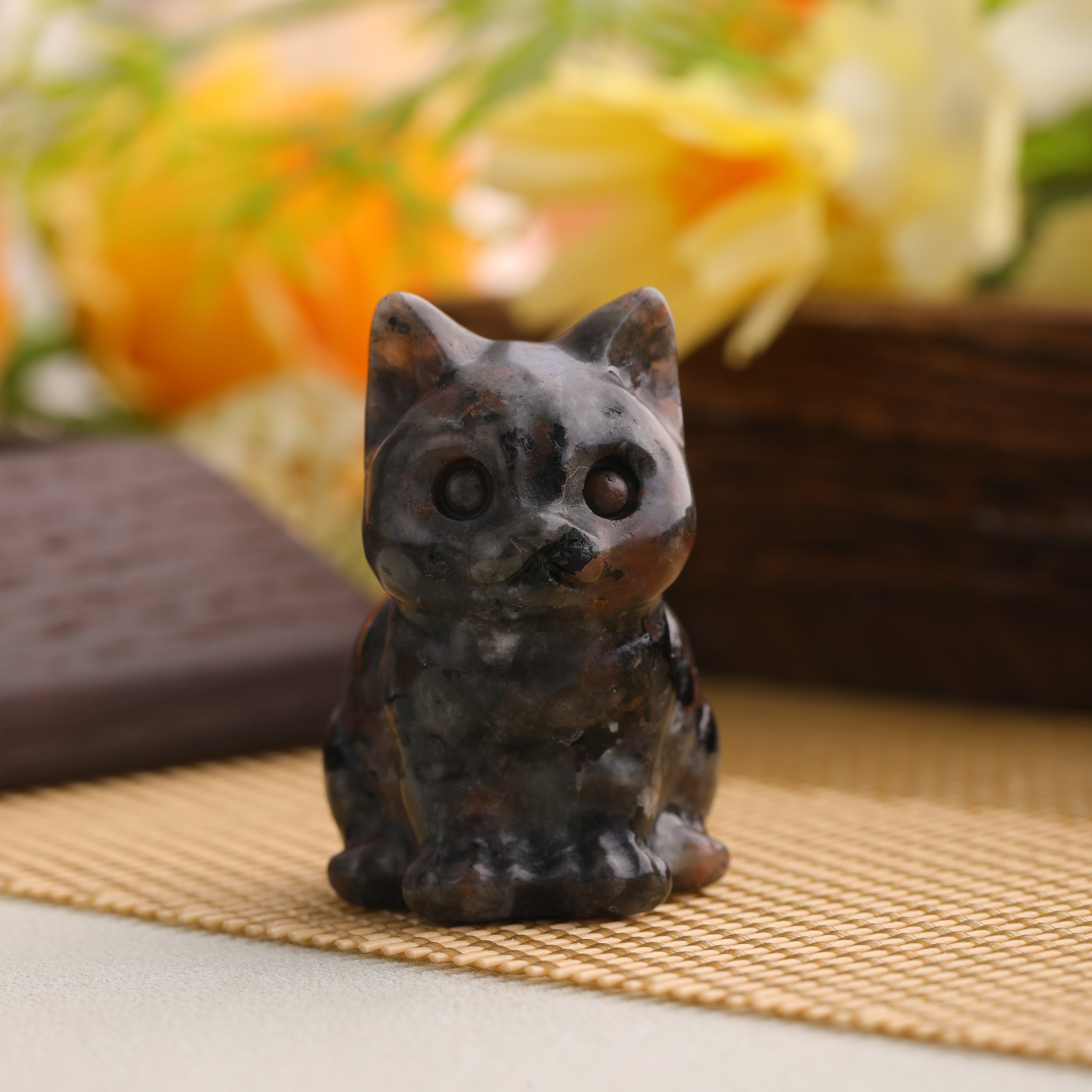 Cat Figurines Natural Stone Statue Healing Crystals Gift Gemstone Sculpture Room Home Desk LuckyDecoration