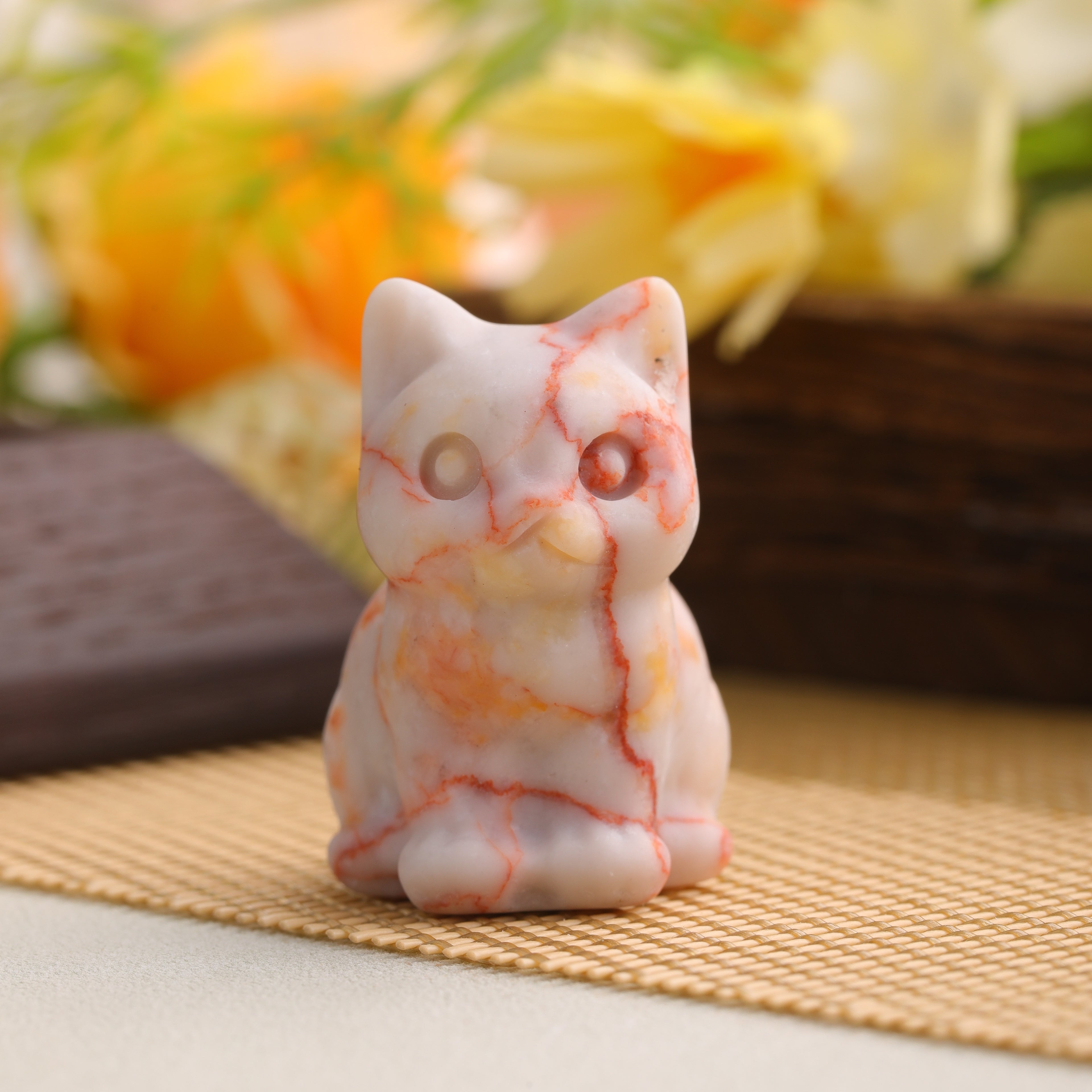 Cat Figurines Natural Stone Statue Healing Crystals Gift Gemstone Sculpture Room Home Desk LuckyDecoration