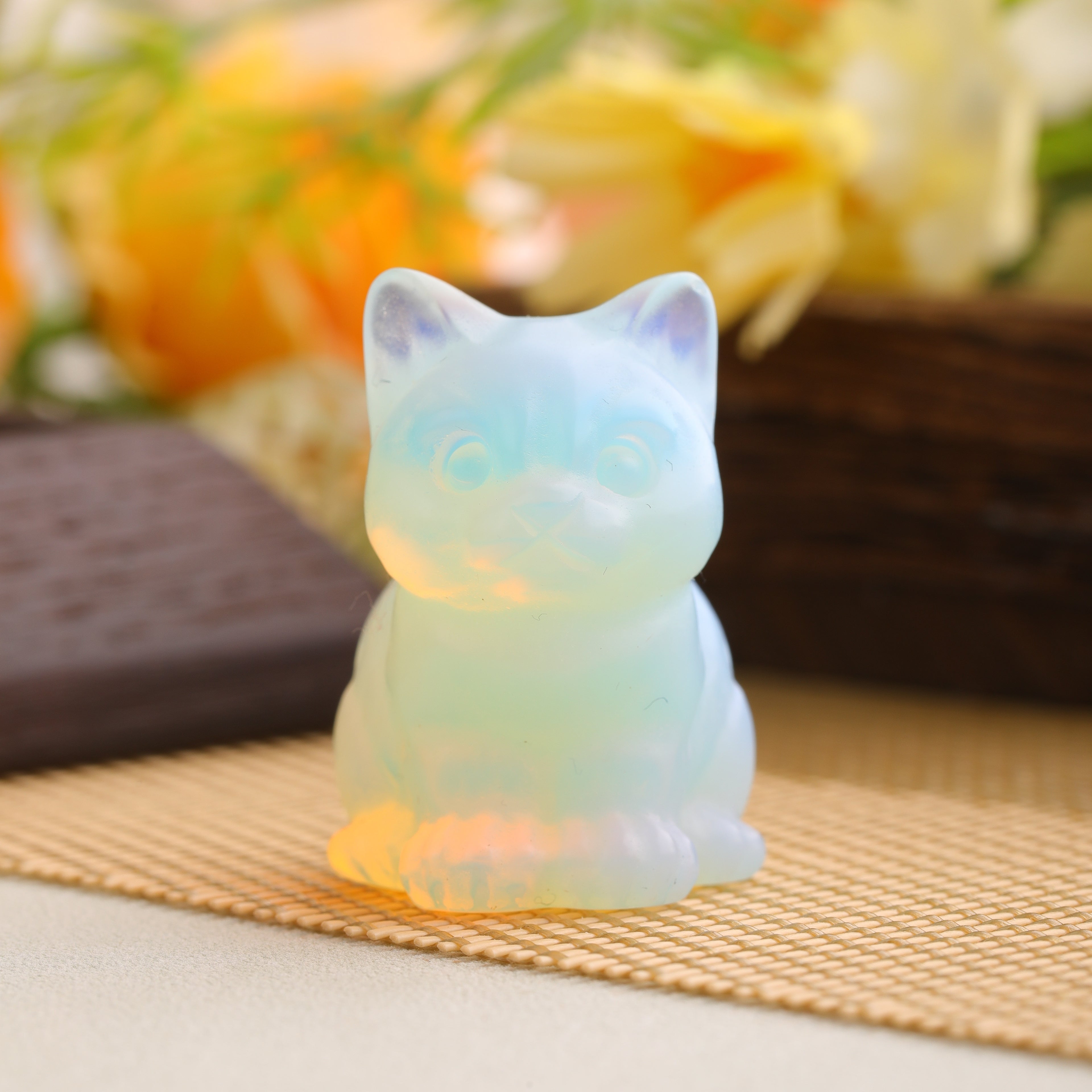 Cat Figurines Natural Stone Statue Healing Crystals Gift Gemstone Sculpture Room Home Desk LuckyDecoration