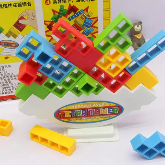 Magnetic Stacking Toy with 24 Interlocking Geometric Blocks and Base, Fine Motor Skill Game
