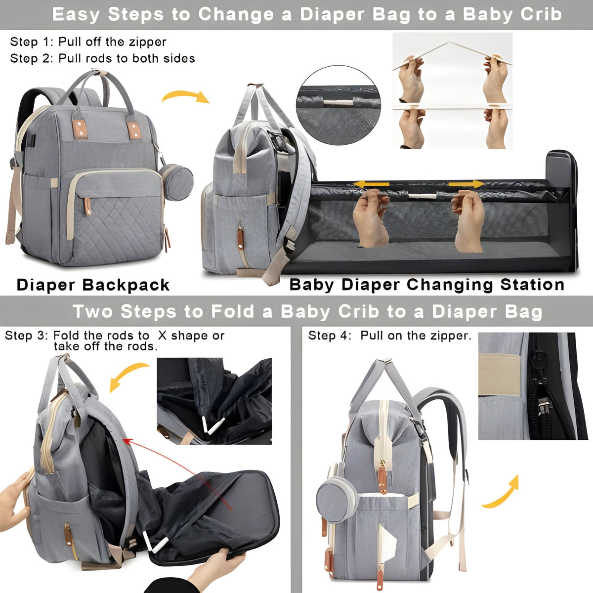 Portable Baby Changing Bag with Convertible Cot and Mosquito Net