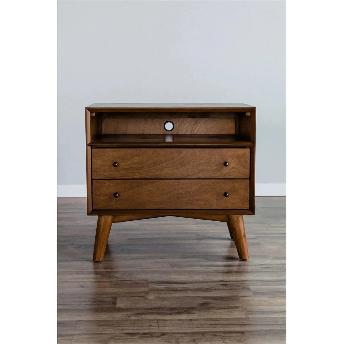 Home Square 4 Piece Set with Small TV Console Full Wood Bed & Large Nightstand