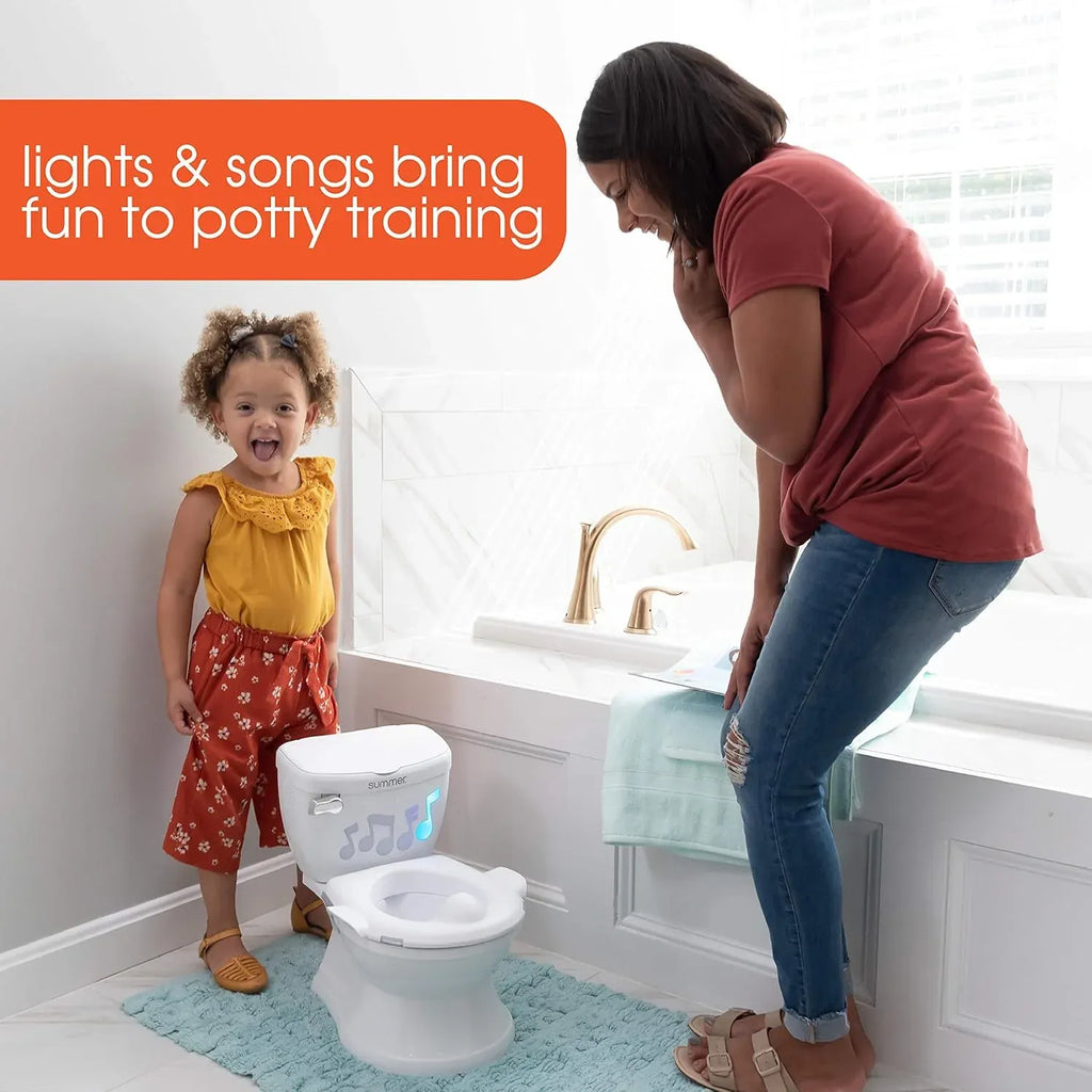 Summer My Size Potty Lights and Songs Transitions, White â?Realistic Potty Training Toilet with Interactive Handle that Plays Music for Kids, Removable Potty Topper/Pot, Wipe Compartment, Splash Guard