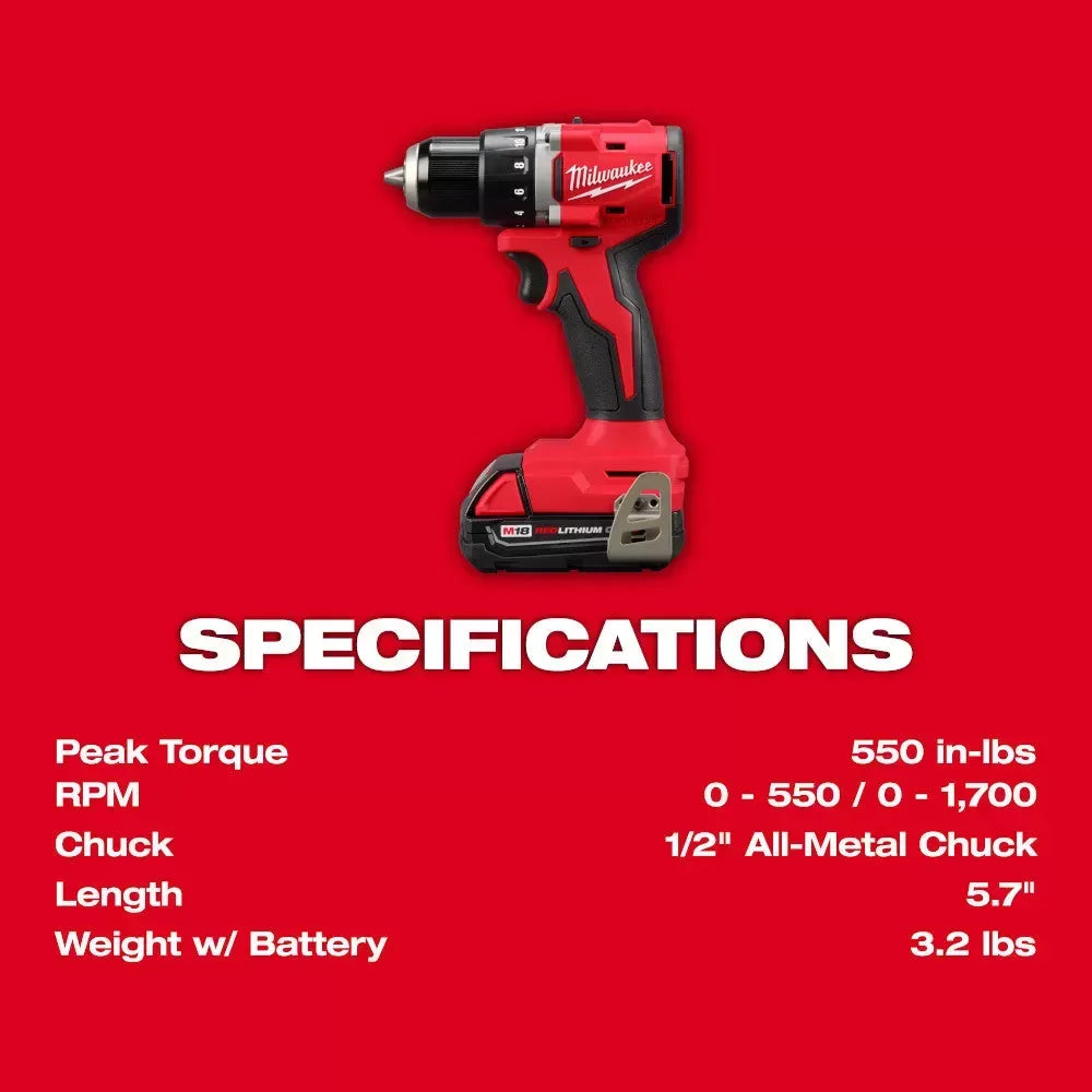 Milwaukee Pre-Sale Pre-Sale 3692-22CT M18 18V Compact Brushless 2 Tool Drill/Driver Combo Kit