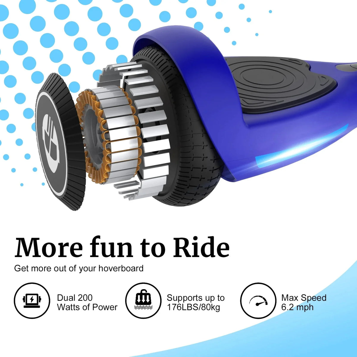 GOTRAX FX3 Hoverboard for Kids Adults,200W Motor 6.5 LED Wheels 6.2mph Speed Hover Board, Blue
