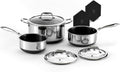 Hybrid Nonstick 6-Piece Pot Set with 2 Silicone Trivets, 2, 3, and 8-Quart Pots with Tempered Glass Lids, Stay-Cool Handles, Dishwasher-Friendly, Induction-Ready, Compatible with All Cooktops
