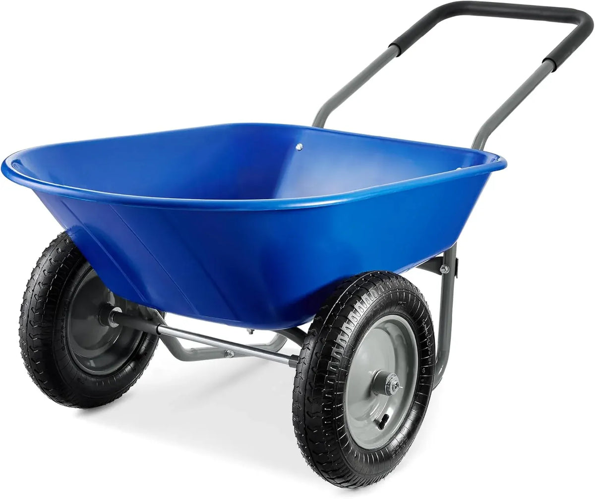 Best Choice Products Dual-Wheel Home Utility Yard Wheelbarrow Garden Cart w/Built-in Stand for Lawn, Gardening, Construction - Orange