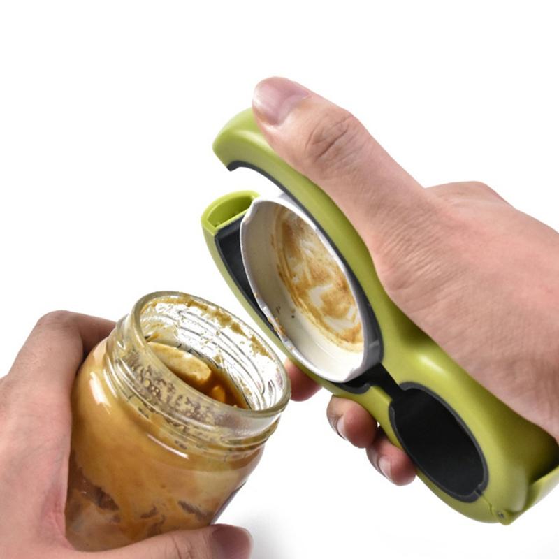 Multi Function Jar Opener with Non-Slip Grip and Bottle Cap Opener, Recessed Bag Cutter