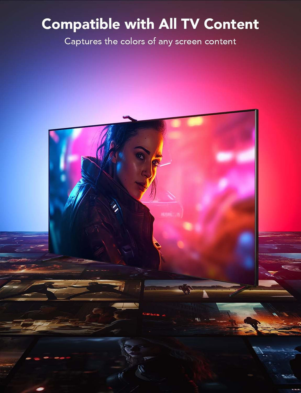 LED TV Backlight with Dual Edge Cameras and RGBIC Multi-Zone LEDs, 21ft for 98-100in TVs