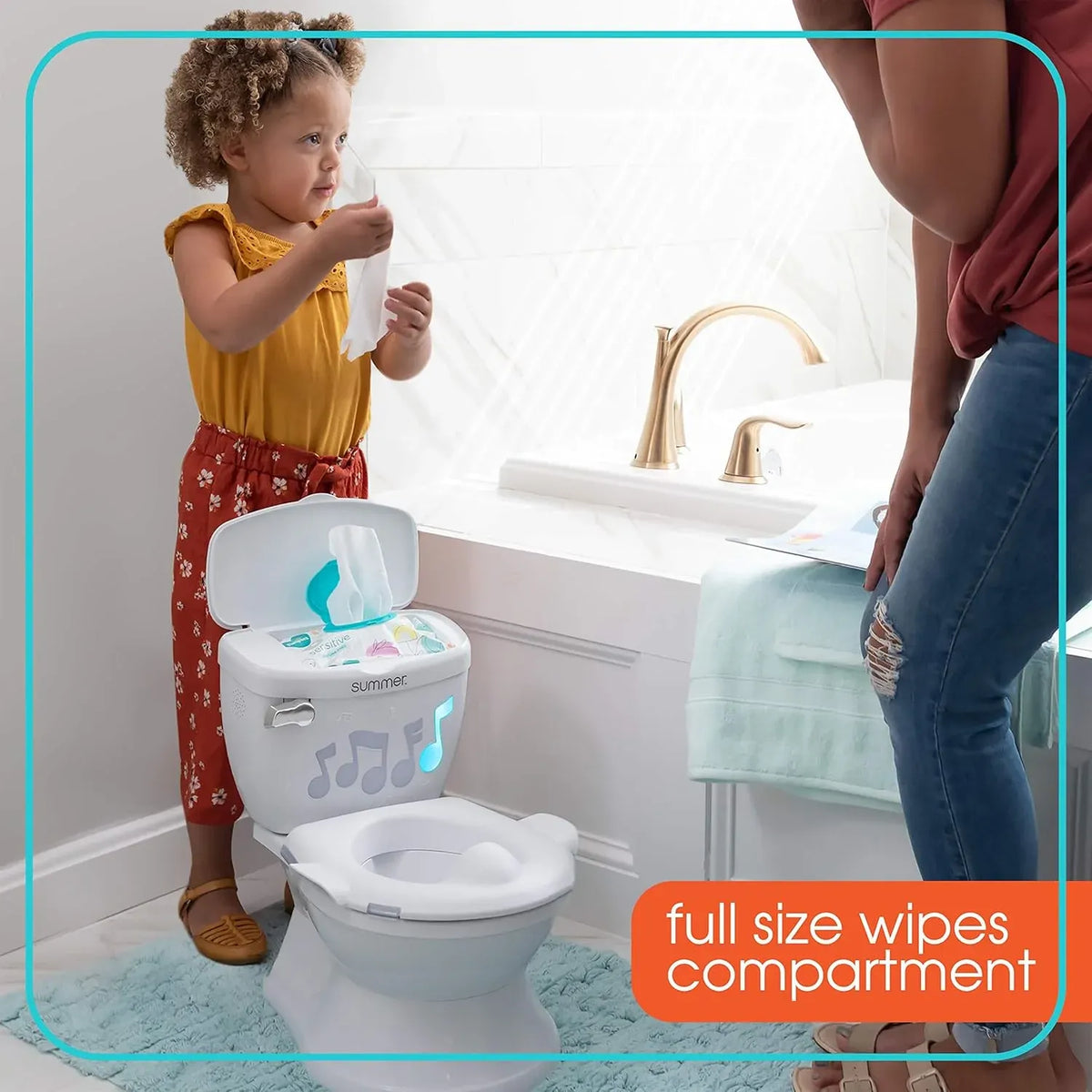 Summer My Size Potty Lights and Songs Transitions, White â?Realistic Potty Training Toilet with Interactive Handle that Plays Music for Kids, Removable Potty Topper/Pot, Wipe Compartment, Splash Guard