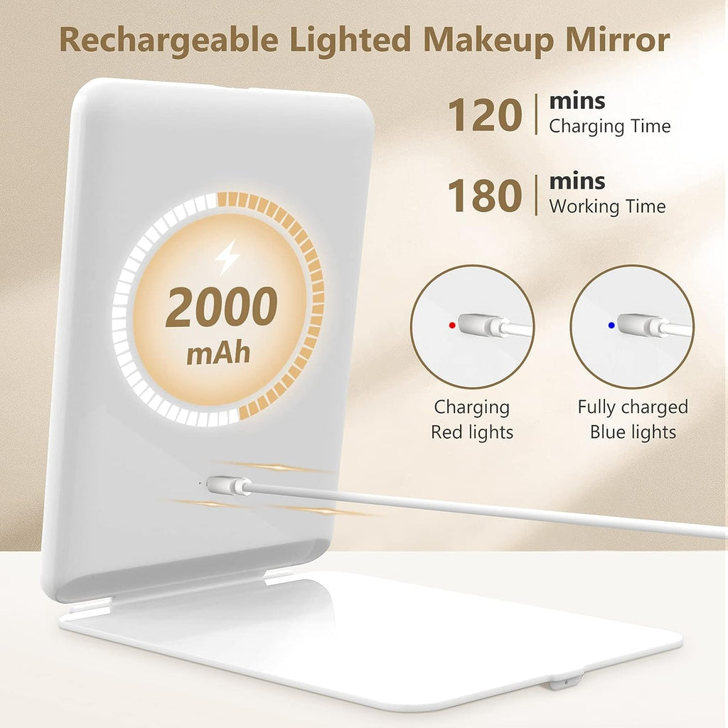 Portable Makeup Mirror with Dual Magnification and Adjustable LED Light, 7x5 Inch