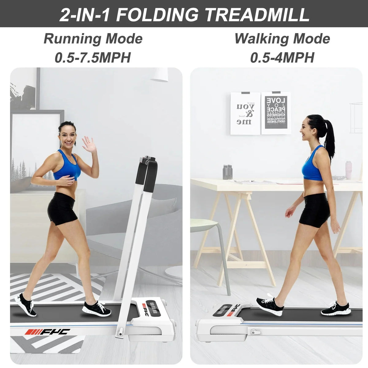 ikayaa FYC 2 in 1 Under Desk Treadmill - 2.5 HP Folding Treadmill for Home, Installation-Free Foldable Treadmill Compact Electric Running Machine, Remote Control & LED Display Walking Running Joggi