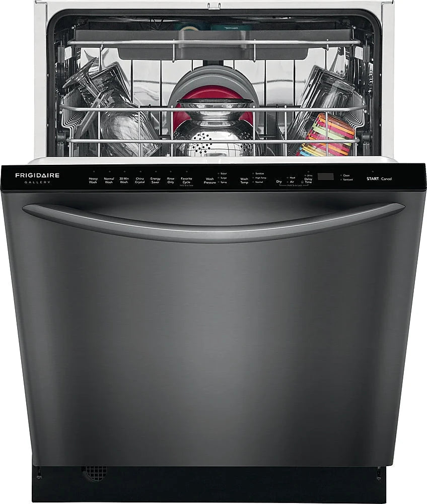 Frigidaire - Gallery 24 Compact Top Control Built-In Dishwasher with Stainless Steel Tub, 3rd Rack, 49 dBA - Black stainless steel
