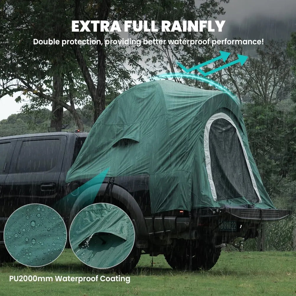 Oasser Pickup Truck Tent Truck Bed Tent for Camping Tent with Rainfly Waterproof PU2000mm 210D 5.5'-6' Double Layer for 2 Person Carrry Bag Storage Pocket Spare Fiberglass Pole Green