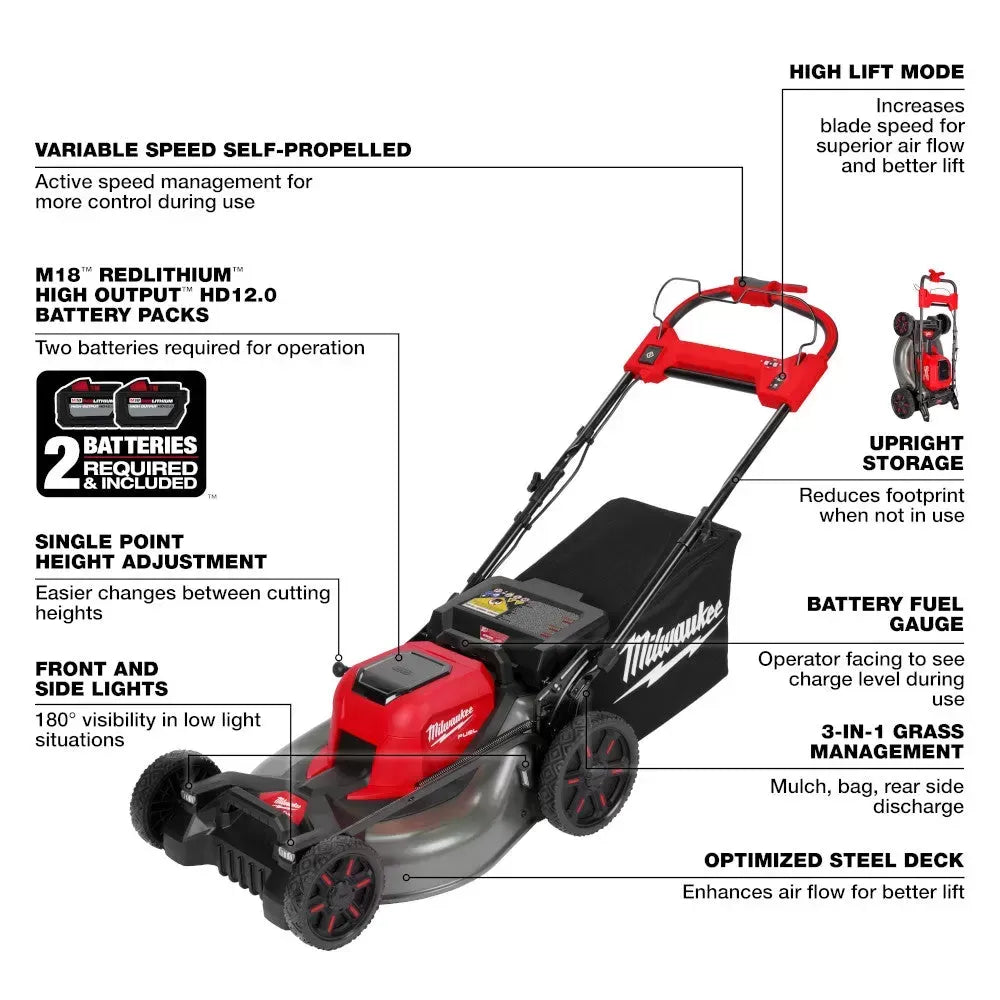 Milwaukee 2823 M18 18V Mower w/ Blower / String Trimmer / Pole Saw Attachment