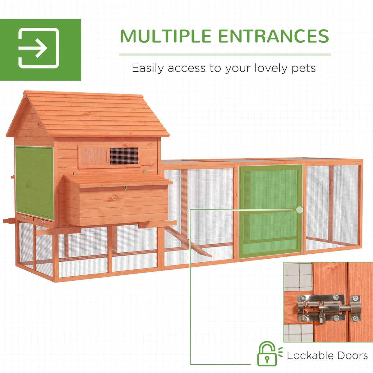 PawHut 145 Chicken Coop Large Chicken House Rabbit Hutch Wooden Poultry Cage Pen Garden & Backyard with Run & Inner Hen House Space