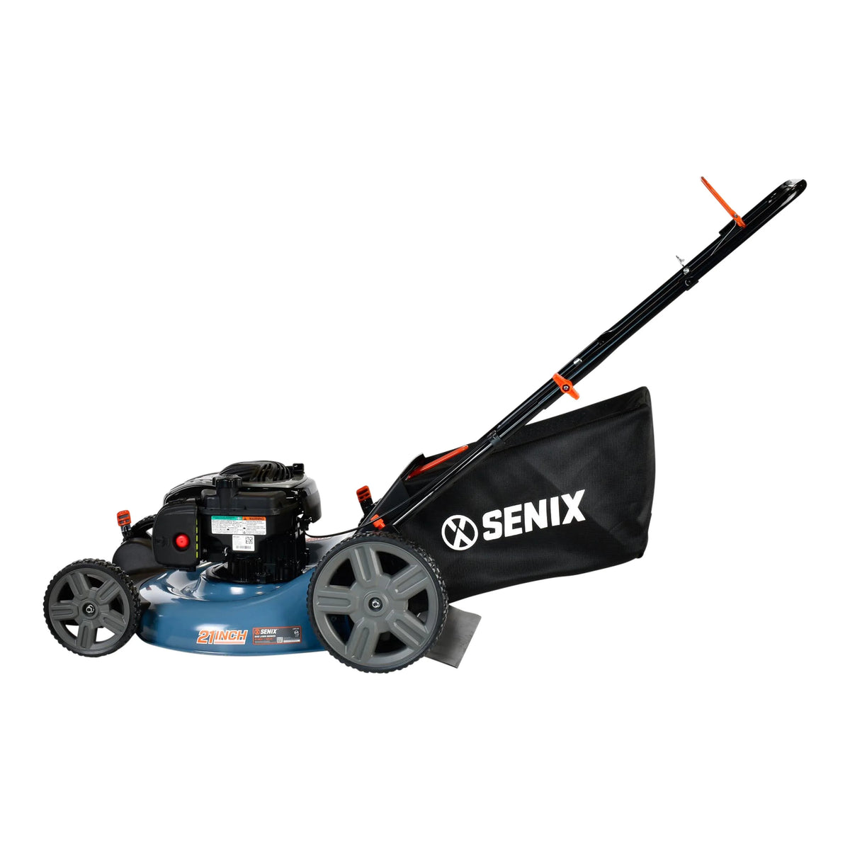SENIX 21-Inch Push Lawnmower, 140 cc 4-Cycle Briggs & Stratton Engine, 3-in-1 Mower, Prime & Pull, 6-Position Height Adjustment with 11-Inch Rear Wheels, LSPG-M7