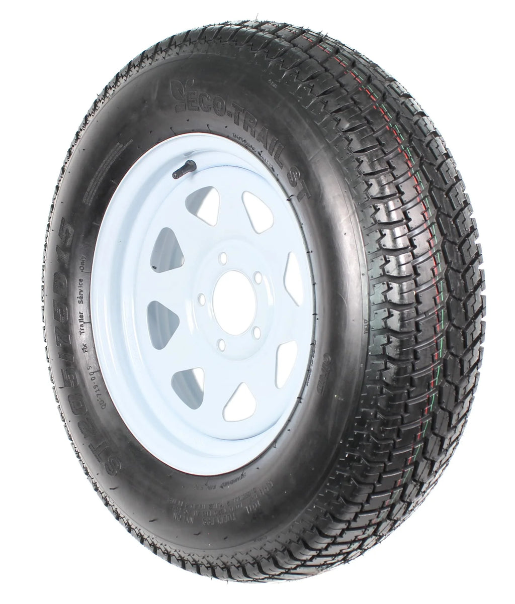 2-Pk Trailer Tire Rim ST205/75D15 15 in. Load C 5 Lug White Spoke Wheel