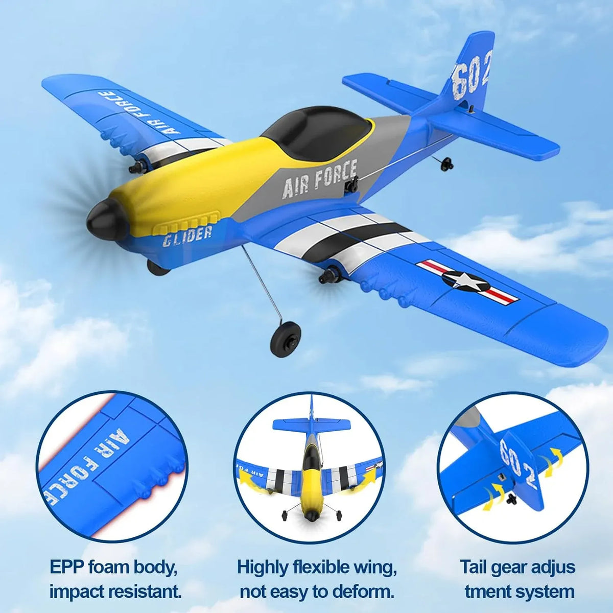 RC Plane, 3 Channel RC Airplane 2.4GHz with 2 Batteries 6-axis Gyro Stabilizer, Easy to Fly for Beginners Adults and Kids (P-51D)