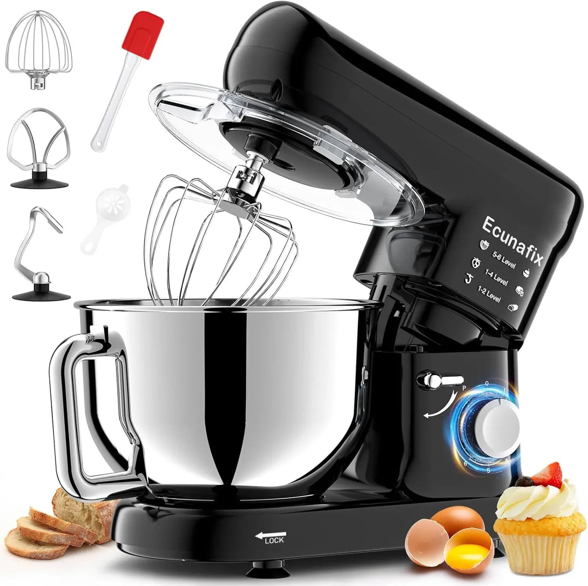 Kitchen Stand Mixer, 6.5Qt Household Stand Mixers, 660W 6+P Speed Tilt-Head Electric Dough Mixer, Food Mixers for Daily Use with Dough Hooks, Whisk, Beater