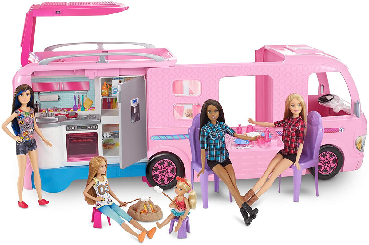 3-in-1 Transforming Camper Toy Vehicle with Pool, Truck, Boat and 50 Accessories