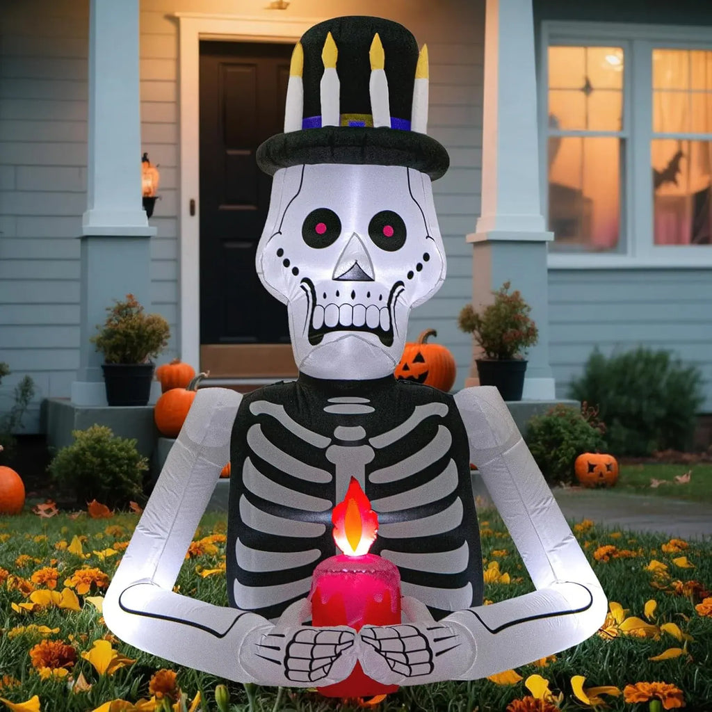 6FT Halloween Inflatables Skull Decoration: Day of The Dead Skeletons Blow Up Outdoor Decor, DÃ­a de Los Muertos Inflatable Built-in LEDs for Holiday Party, Garden, Lawn, Yard, Patio DÃ©cor
