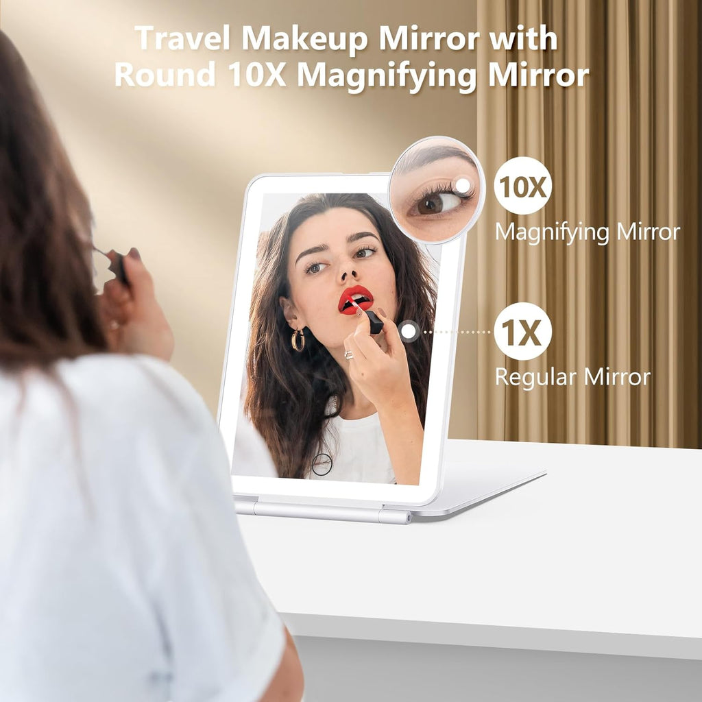 Portable Makeup Mirror with Dual Magnification and Adjustable LED Light, 7x5 Inch