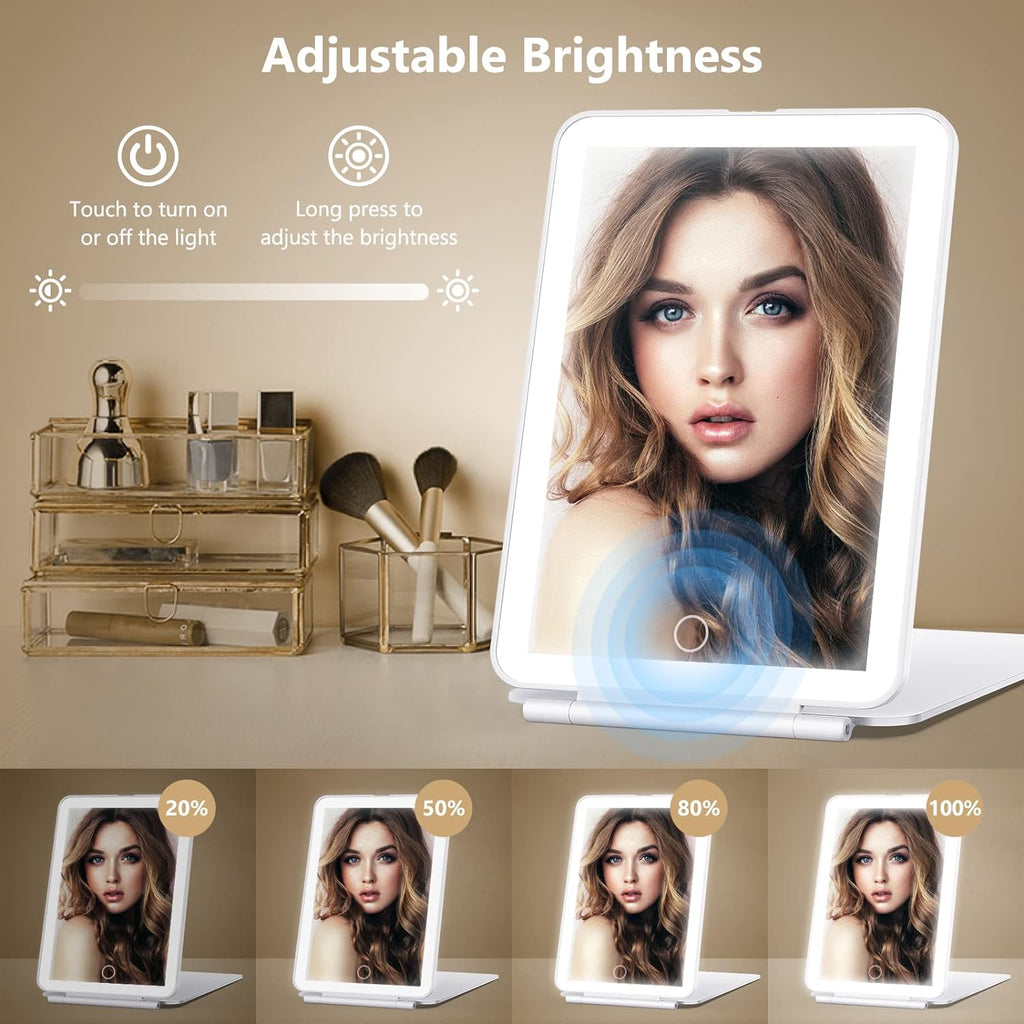 Portable Makeup Mirror with Dual Magnification and Adjustable LED Light, 7x5 Inch