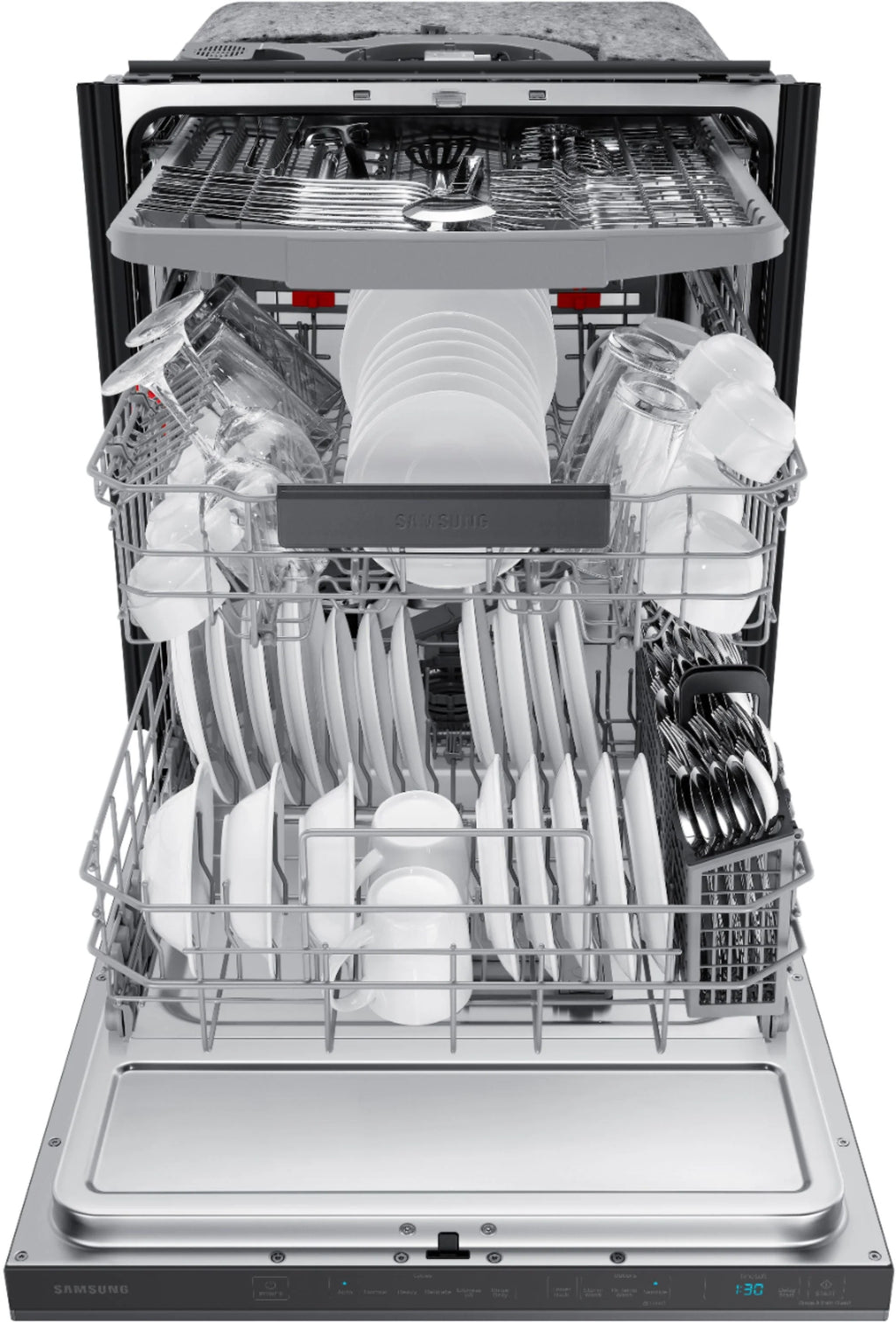 Samsung - StormWash 24 Top Control Built-In Dishwasher with AutoRelease Dry, 3rd Rack, 42 dBA - Black stainless steel