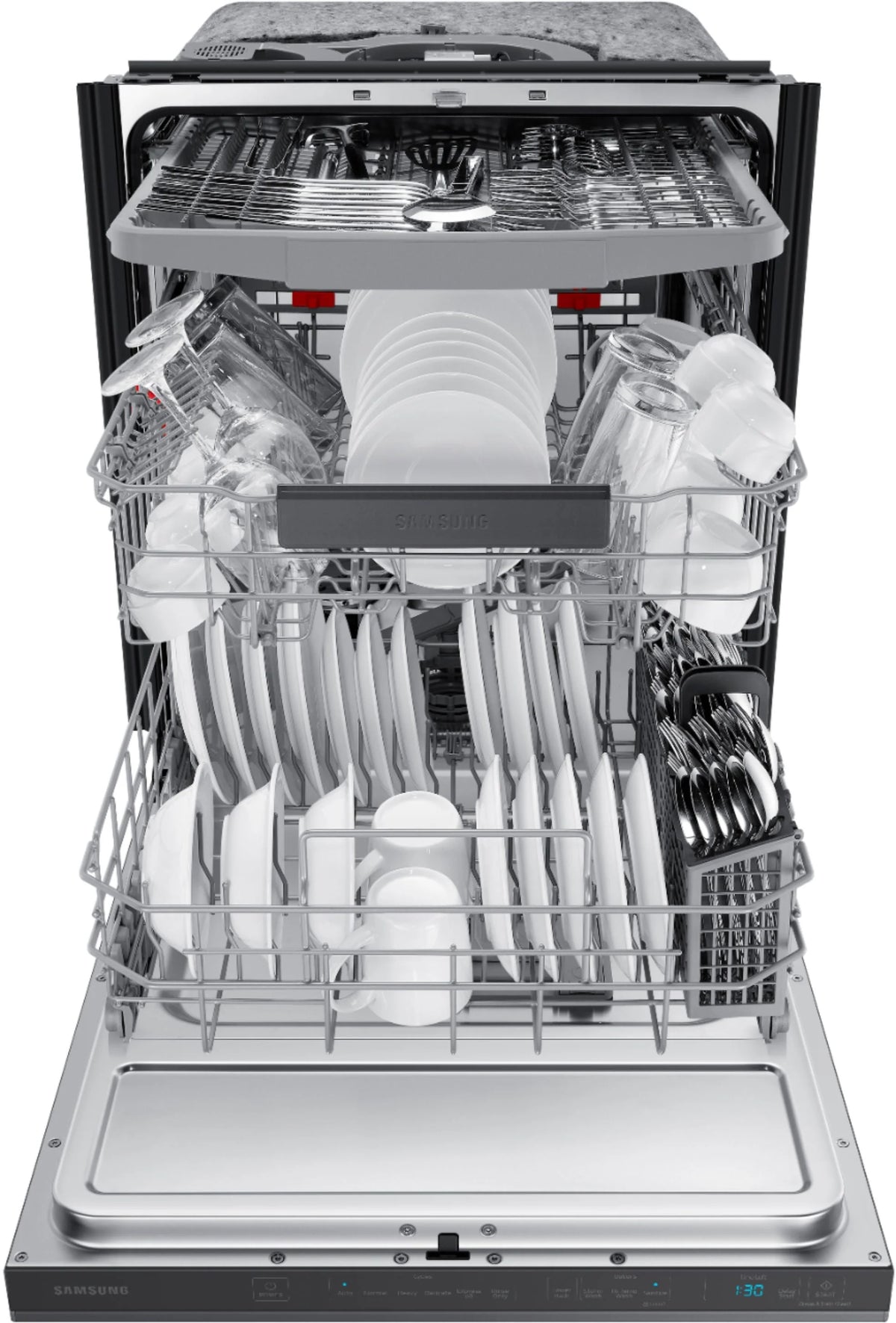 Samsung - StormWash 24 Top Control Built-In Dishwasher with AutoRelease Dry, 3rd Rack, 42 dBA - Black stainless steel