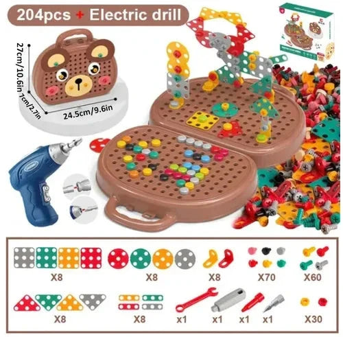 Montessori Building Set with Battery-Powered Screwdriver and 80+ Pieces, Ages 3+ for STEM