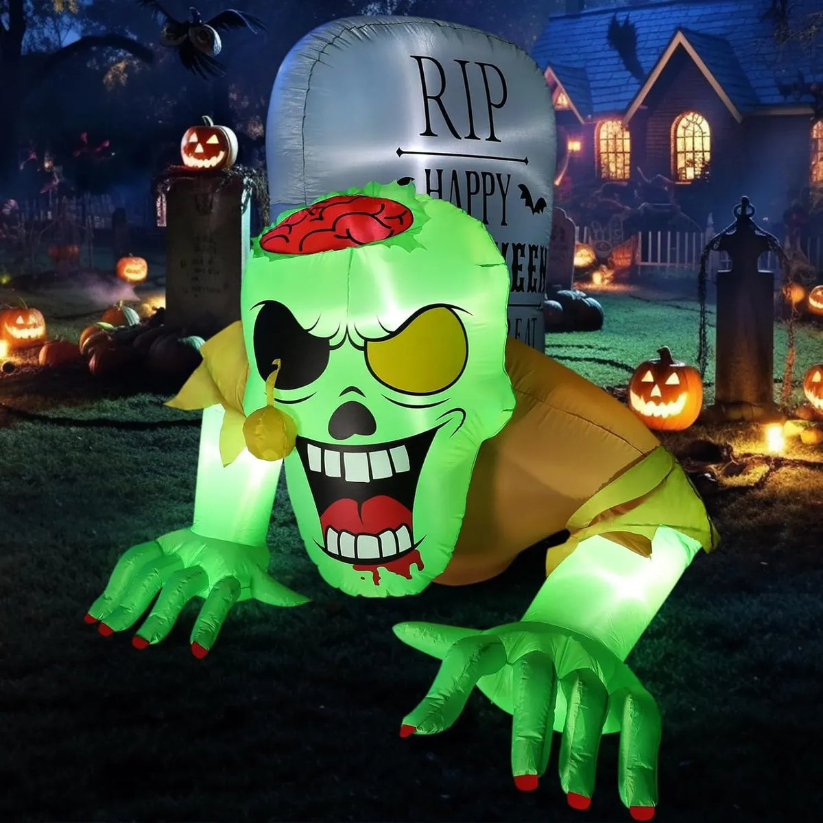 BLOOMWIN Halloween Inflatables Outdoor Decorations - 8Ft x 5Ft Scary Zombie & Tombstone Halloween Inflatable with Built-in LED Lights, Halloween Blow up Yard Decorations for Garden Patio Decor Indoor