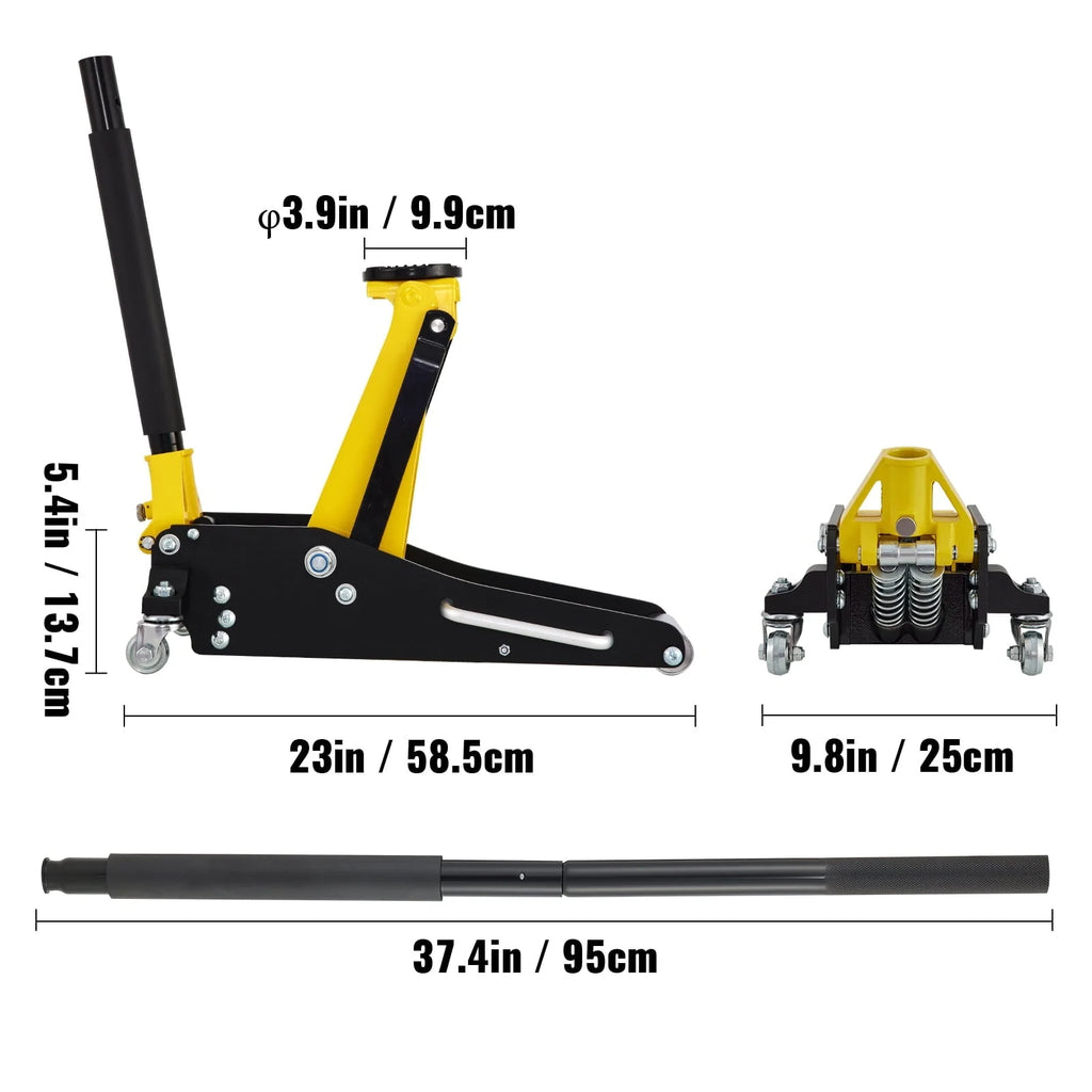 BENTISM Low Profile Floor Jack 1.5 Ton (3300 lbs), Aluminum and Steel Hydraulic Racing Floor Jack, Dual Piston Quick Lift Pump, 3-3/20 - 14-10/27 Height Lifting Range, Yellow+Black