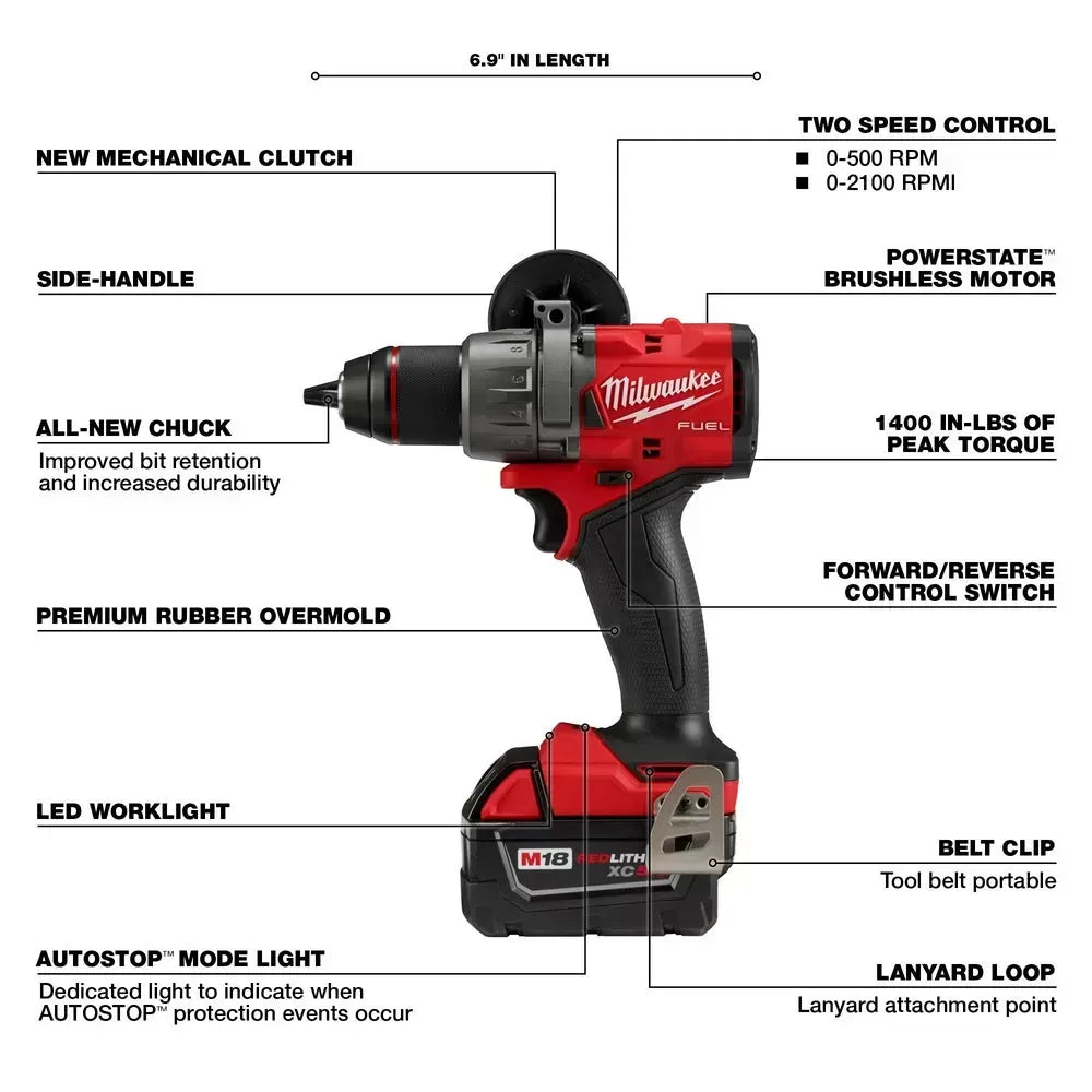 Milwaukee Pre-Sale Pre-Sale 3697-22HZ M18 FUEL 18V Cordless Drill / Driver Kit w/M18 FUEL Hazkzall