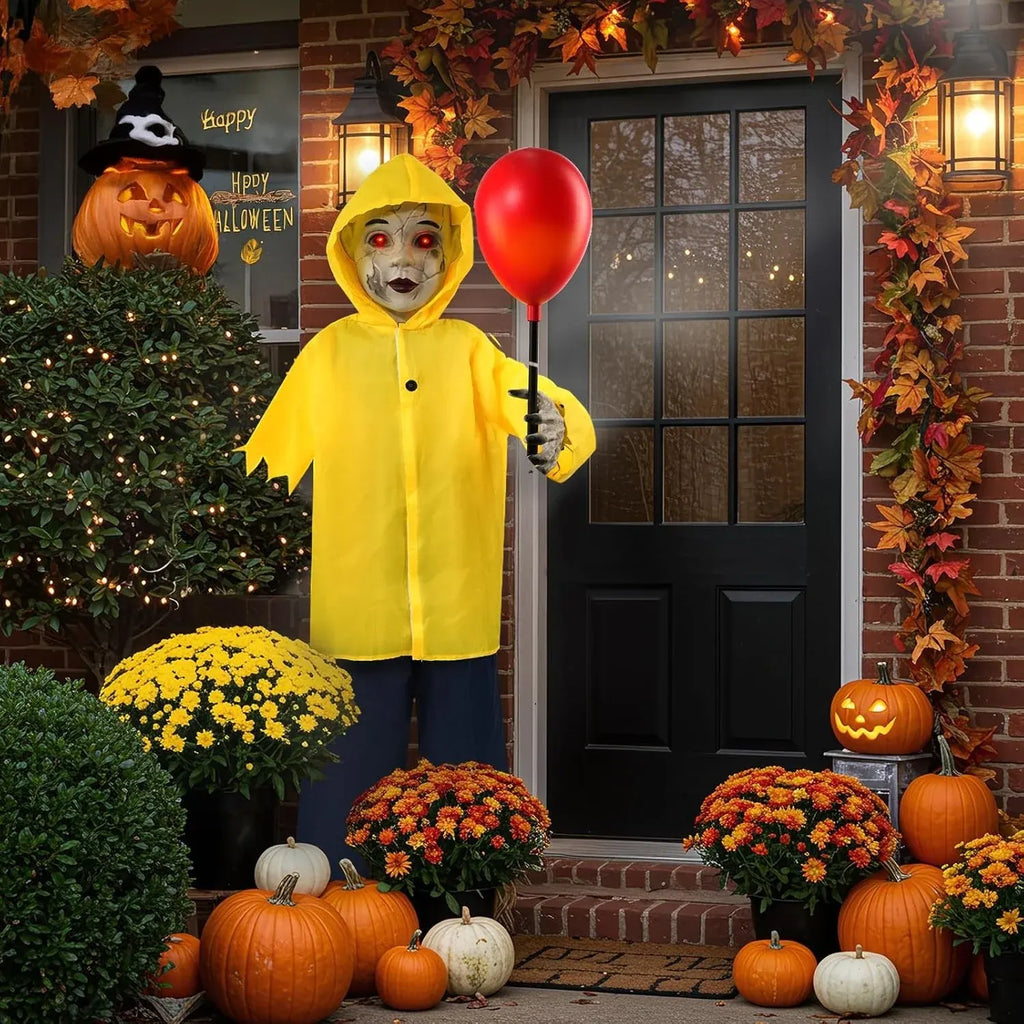 4FT Halloween Animated Prop with Sound Sensor Light Up Balloon Scary Indoor Deco