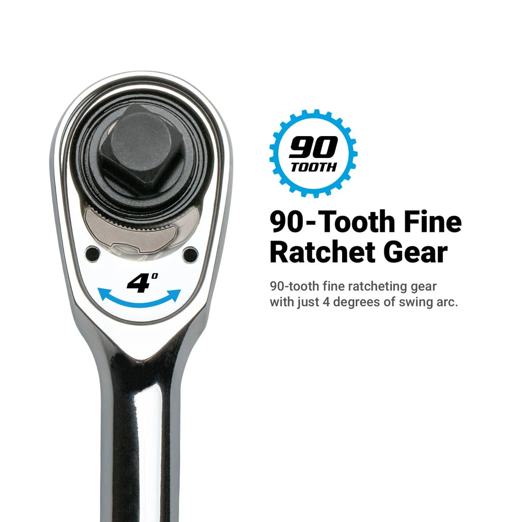 Capri Tools Fine 90-Tooth Extra Long Ratchet Set, Ergonomic Soft Grip, 1/4, 3/8, 1/2 in. Drive, 3-Piece
