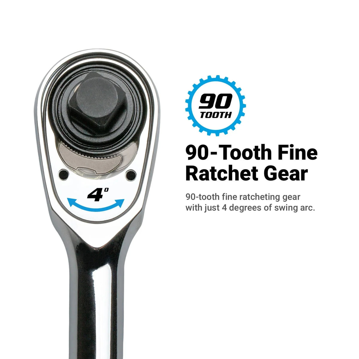 Capri Tools Fine 90-Tooth Extra Long Ratchet Set, Ergonomic Soft Grip, 1/4, 3/8, 1/2 in. Drive, 3-Piece