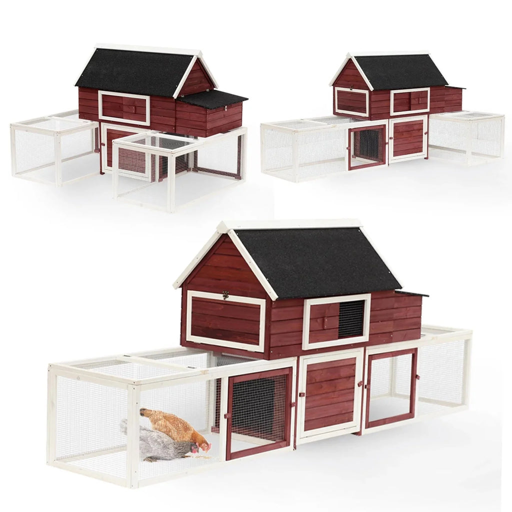 Pawhut Wooden Customizable Backyard Chicken Coop With Nesting Box and Runs, 114