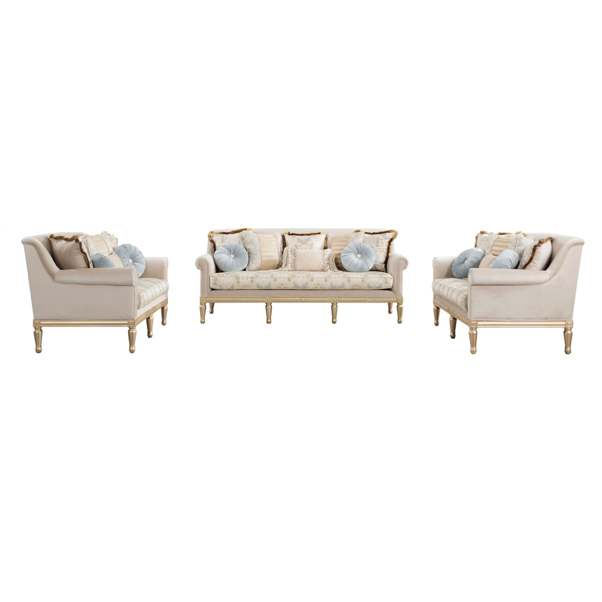 84 Modern Velvet Sofa Set, 3 Seater Couch with Loveseat for Living Room, Apartment, Beige